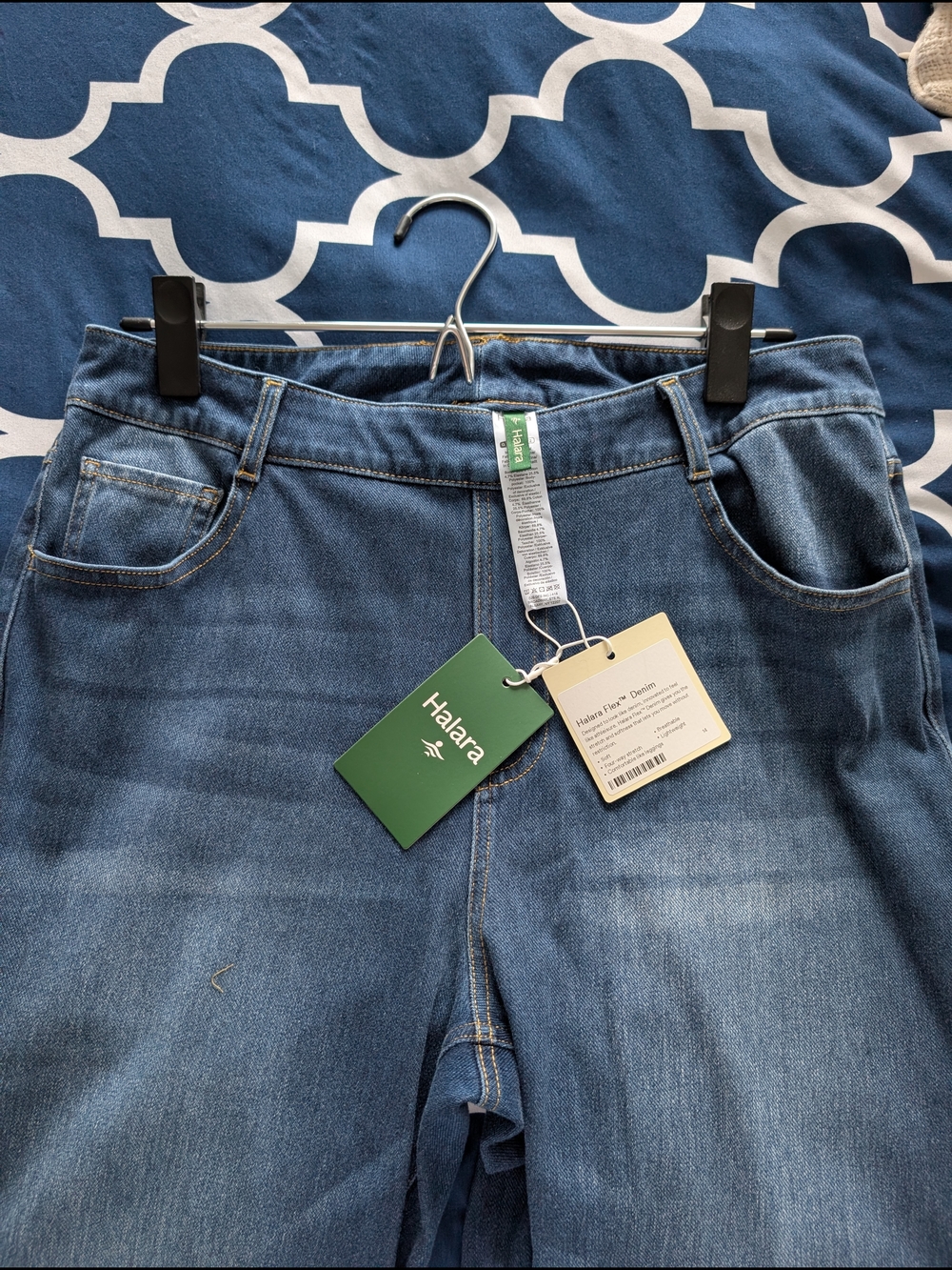 HALARA Blue Straight Leg Jeans with Contrast Stitching. Paint Blue Denim. - Picture 2 of 4